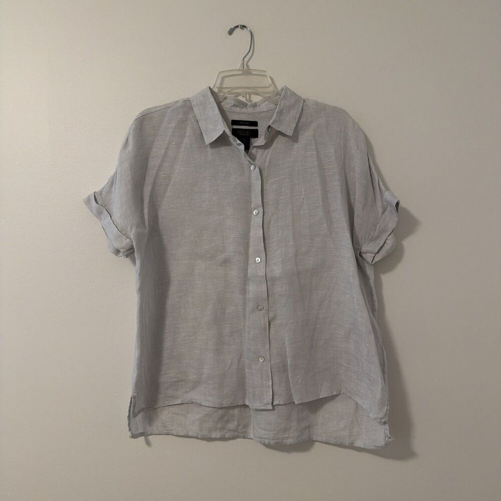 Rachel Roy 100% Linen Boxy Top Button Up Blue - Womens Medium